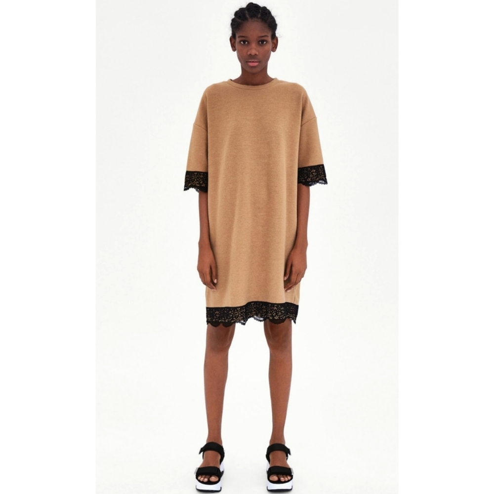 ZARA TRAFALUC Lace Trim Knit Sweater Dress Size S